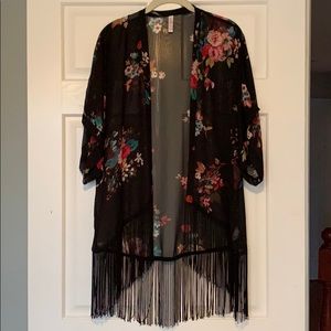 Floral Fringe Hem Kimono